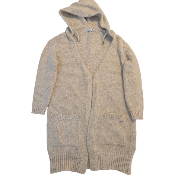 Size 10 Girls Mayoral Cream Long Wool Blend Hooded Cardigan Sweater Coat - Picture 2 of 12